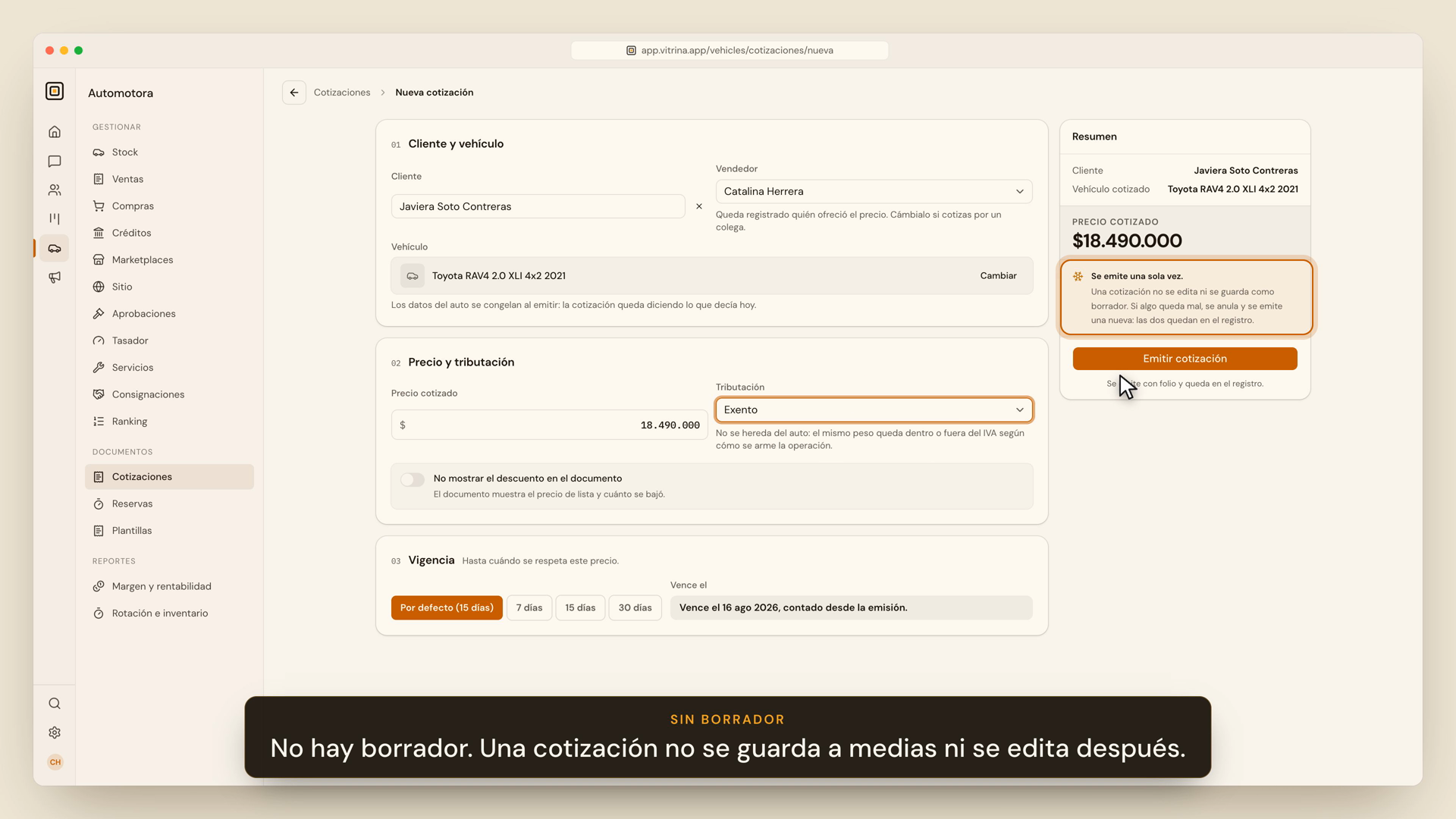 Formulario de nueva cotización