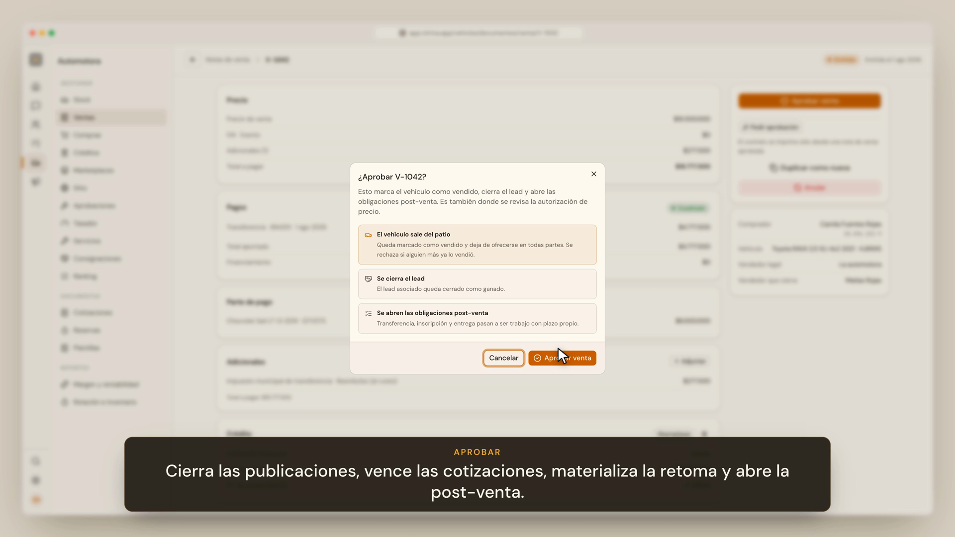 Diálogo de aprobar la nota de venta